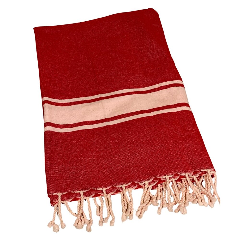 By Foutas Edmiston Red Rectangle Scarf Fringe Trim Lightweight Wrap Shawl